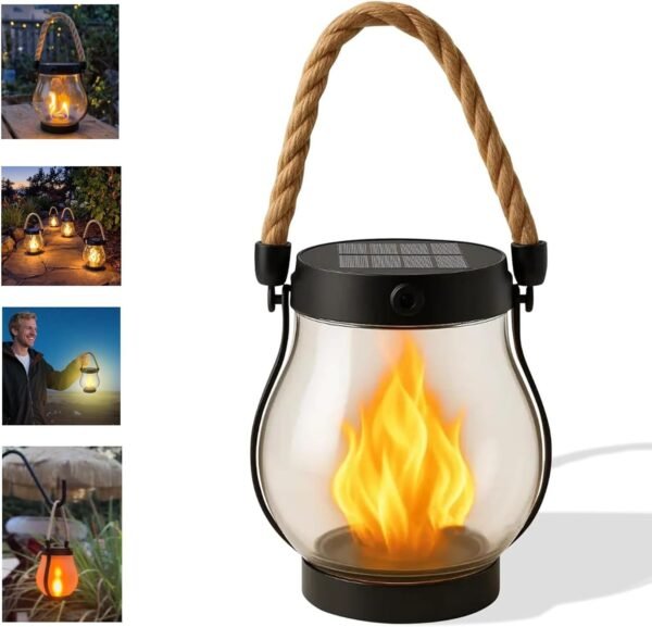 Solar Lantern Outdoor Light Dancing Flame Solar Light Hemp Rope Hanging Flame Lantern