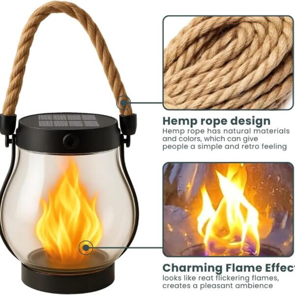 Solar Lantern Outdoor Light Dancing Flame Solar Light Hemp Rope Hanging Flame Lantern