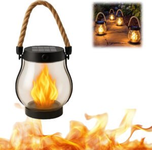Solar Lantern Outdoor Light Dancing Flame Solar Light Hemp Rope Hanging Flame Lantern