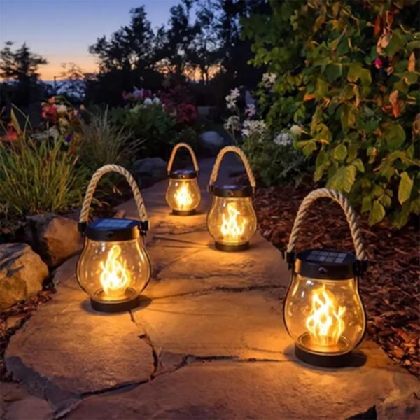 Solar Lantern Outdoor Light Dancing Flame Solar Light Hemp Rope Hanging Flame Lantern