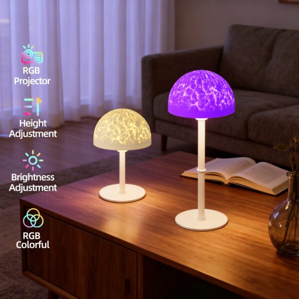 Mushroom Bedside Table Lamp – Cordless Rechargeable LED Night Light with Remote, Dimmable Warm White