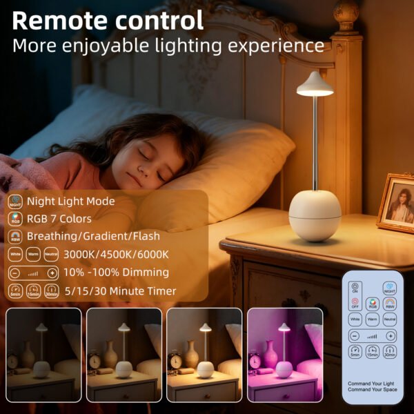 Creative LED Rechargeable Night Lamp – Remote Control, Touch Sensor, RGB Mood Light for Bedroom & Living Room