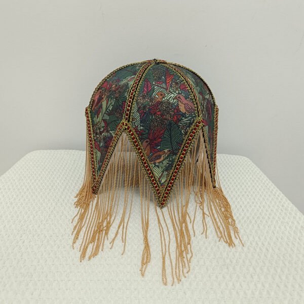 Vintage Pagoda Fringe Lampshade – Fabric Pendant Light Replacement (10cm Fitter) – Retro Green & Yellow Scalloped Shade-01