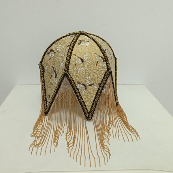 Vintage Pagoda Fringe Lampshade – Fabric Pendant Light Replacement (10cm Fitter) – Retro Green & Yellow Scalloped Shade-02