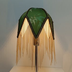 Vintage Pagoda Fringe Lampshade – Fabric Pendant Light Replacement (10cm Fitter) – Retro Green & Yellow Scalloped Shade-04