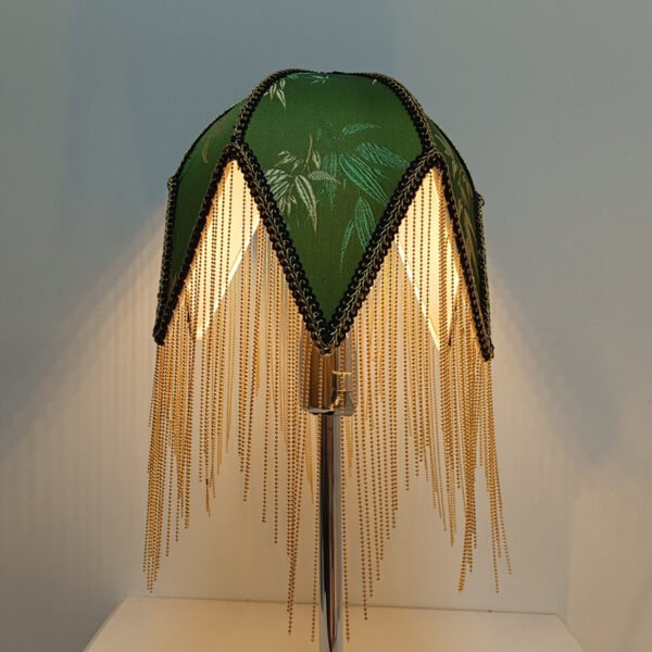 Vintage Pagoda Fringe Lampshade – Fabric Pendant Light Replacement (10cm Fitter) – Retro Green & Yellow Scalloped Shade-04