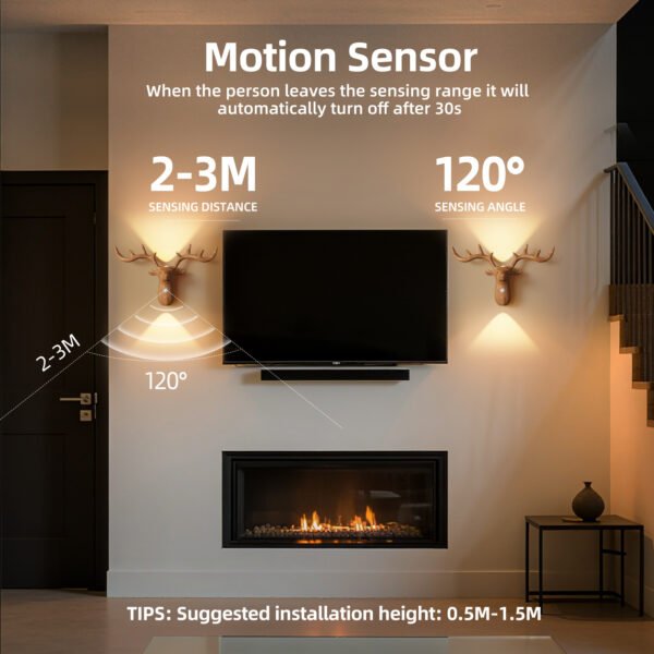 Wireless Wooden Motion Sensor Light- Magnetic Rechargeable LED Sconce, Peel and Stick Night Light for Bedroom & Hallway-010