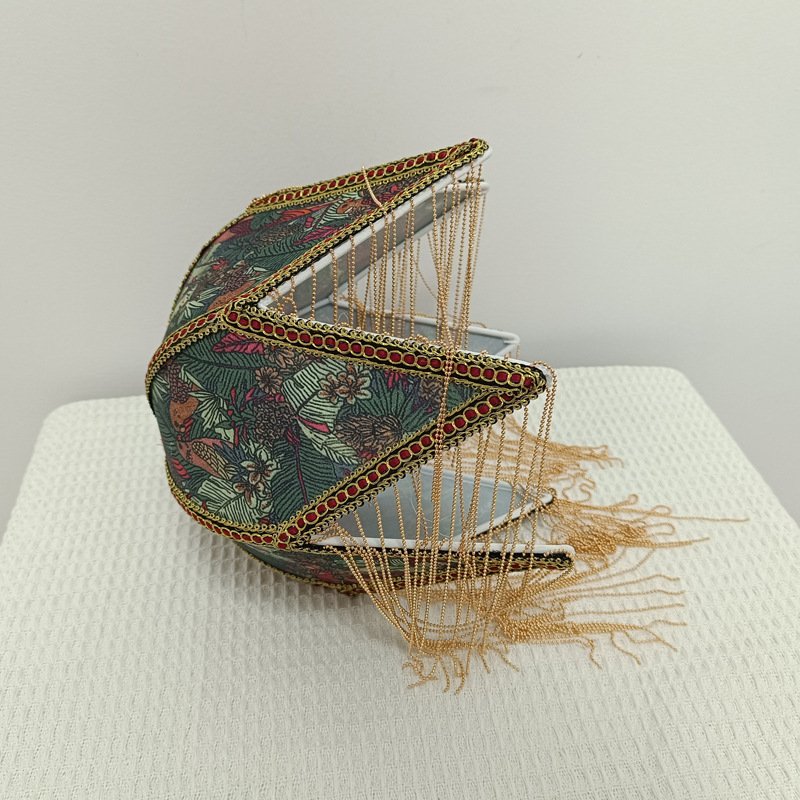 Vintage Pagoda Fringe Lampshade – Fabric Pendant Light Replacement (10cm Fitter) – Retro Green & Yellow Scalloped Shade-08