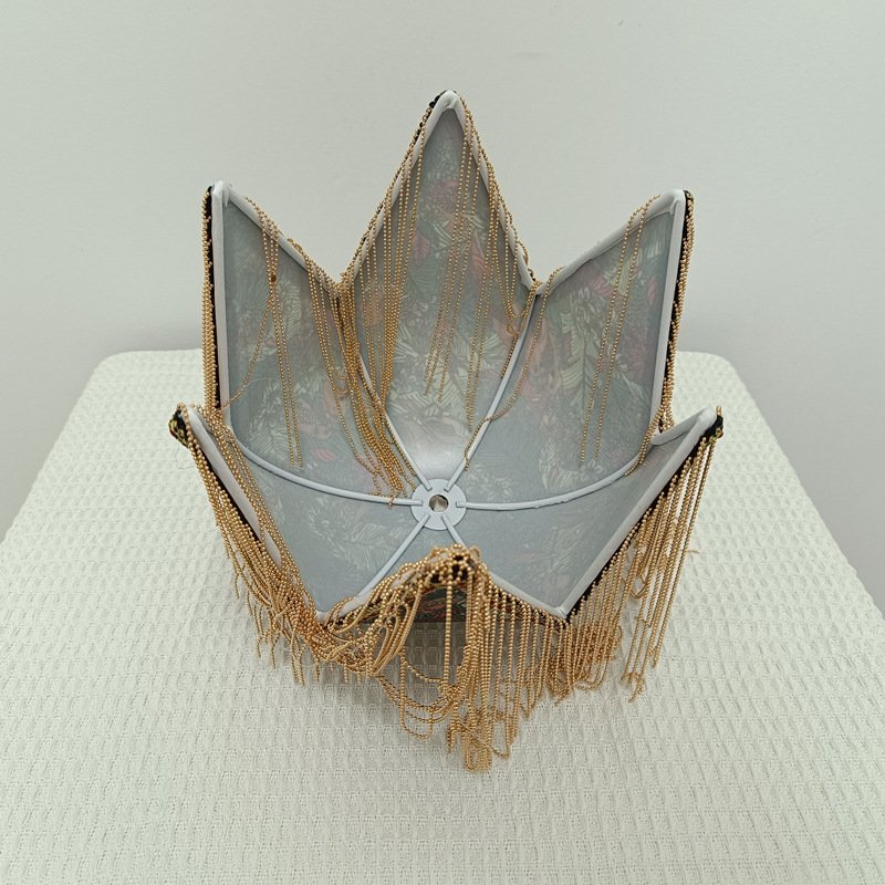 Vintage Pagoda Fringe Lampshade – Fabric Pendant Light Replacement (10cm Fitter) – Retro Green & Yellow Scalloped Shade-09