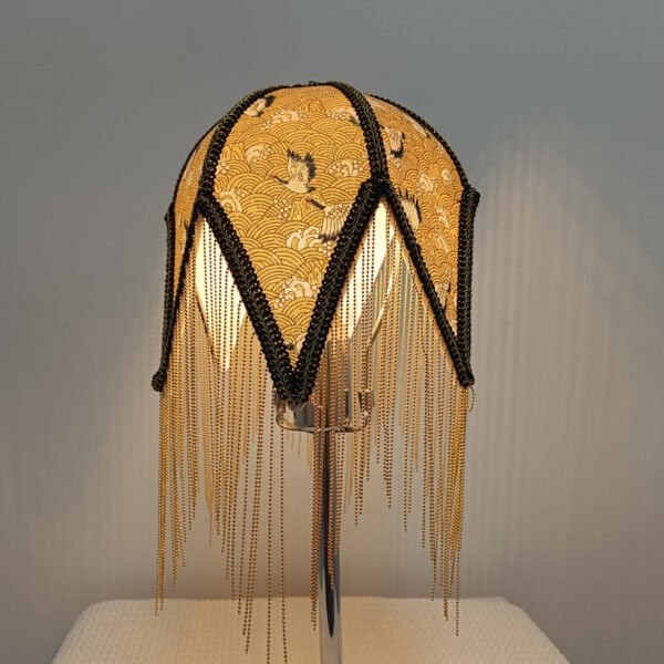 Vintage Pagoda Fringe Lampshade – Fabric Pendant Light Replacement (10cm Fitter) – Retro Green & Yellow Scalloped Shade-06