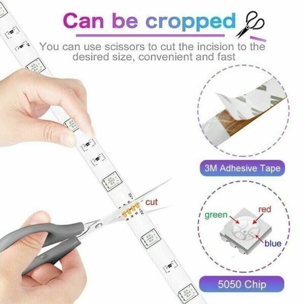 Close up of the cut mark indicating where the LED strip can be safely cut