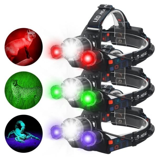 USB rechargeable headlamp with red green light for night fishing