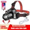 Zoomable LED head torch showing distance spotlight
