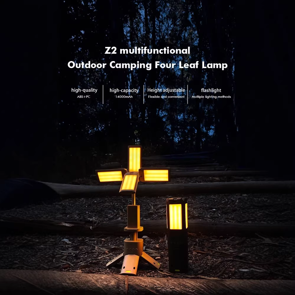 rechargeable camping lantern with stand on picnic table