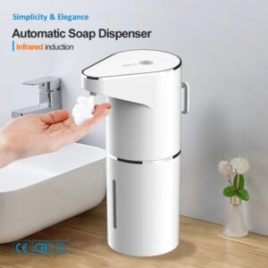 Automatic foaming soap dispenser on bathroom sink