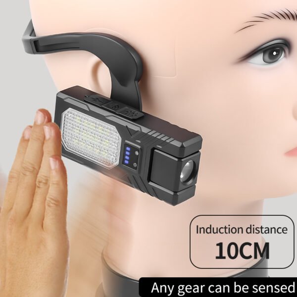 Hands-free magnetic base work light attached to a car hood for engine repair