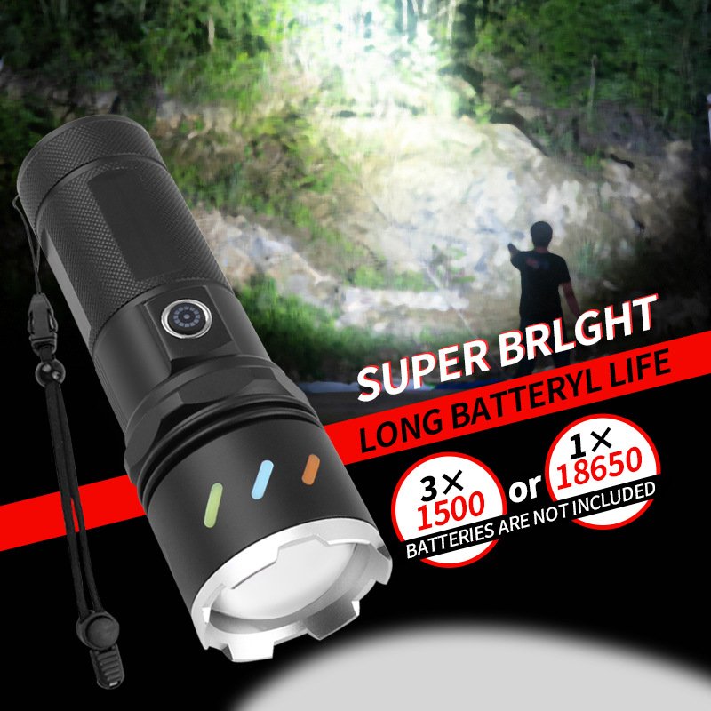 camping flashlight with white and yellow side lights