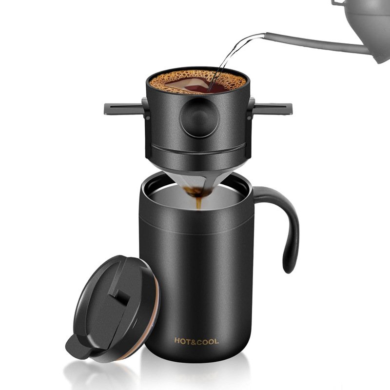 Portable pour over coffee maker with stainless steel mug