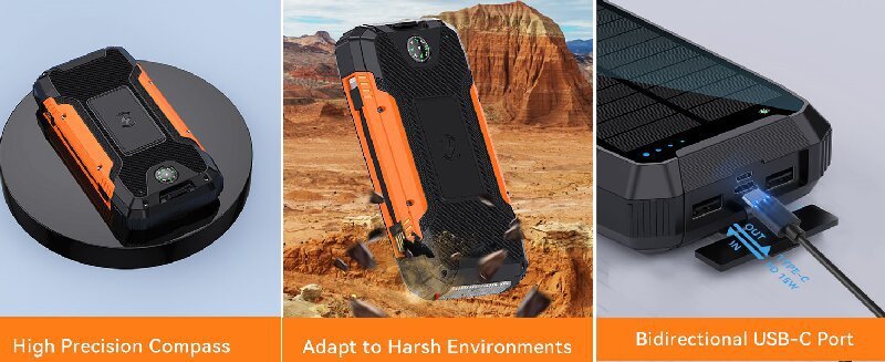 dual LED flashlight solar power bank camping