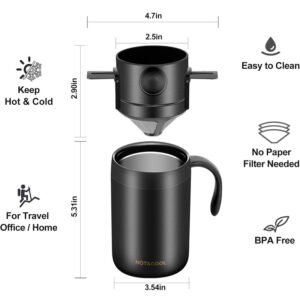 Travel pour over coffee maker brewing at office desk