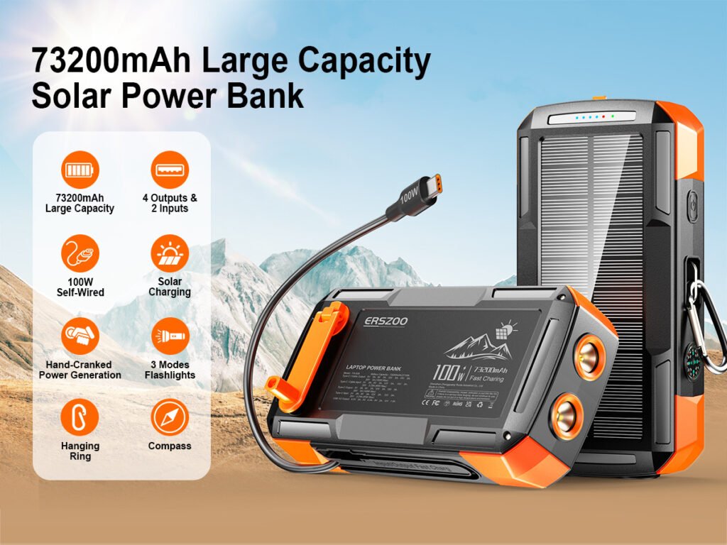 solar power bank with hand crank dual LED flashlight