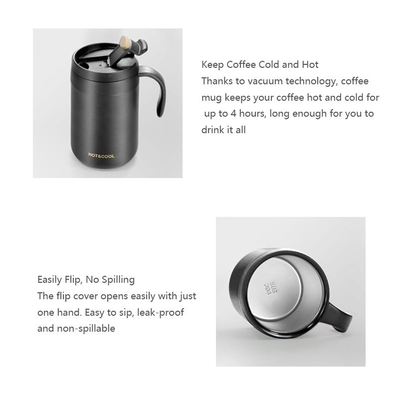 Stainless steel insulated travel mug with dripper top