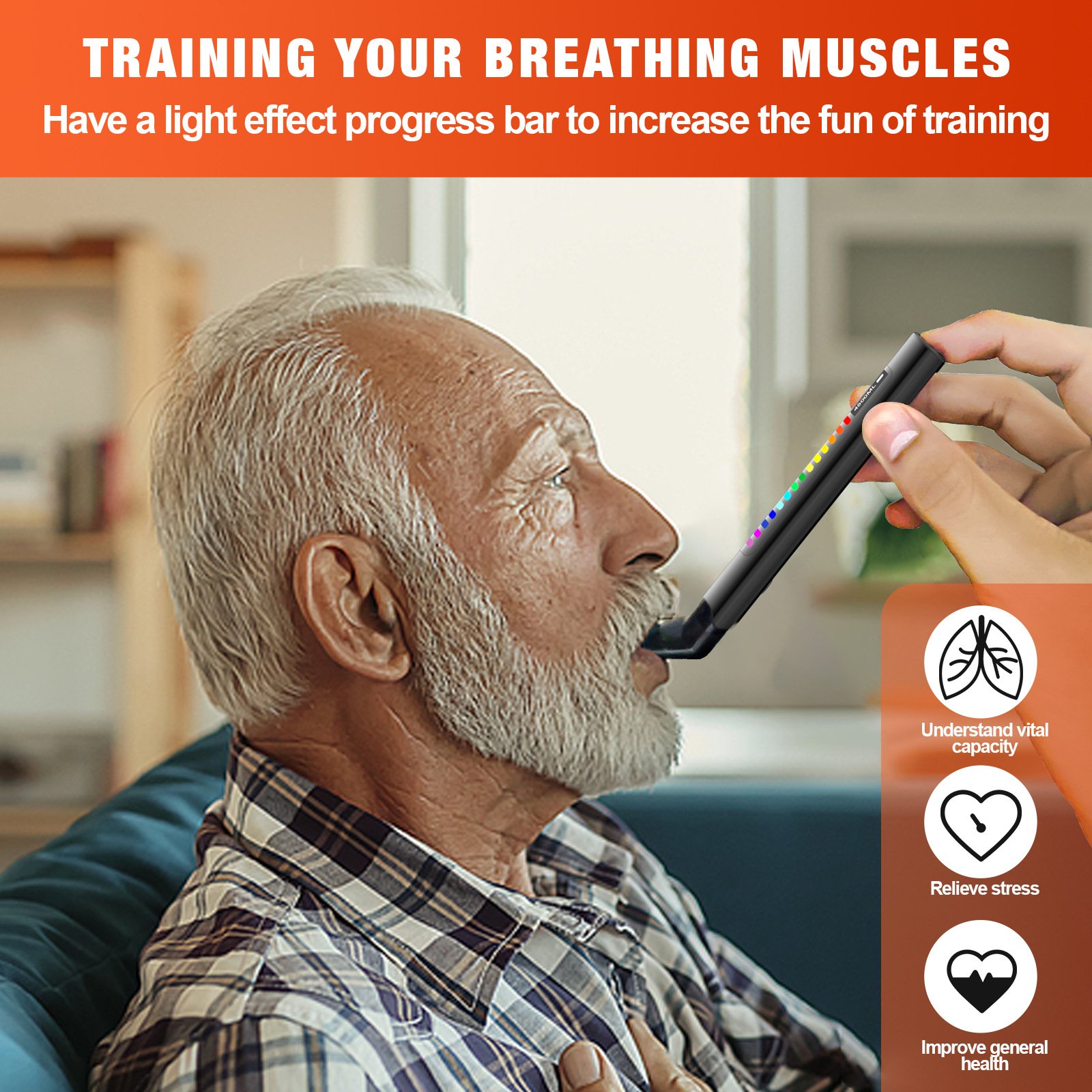 Rechargeable breathing trainer 165 g lightweight body