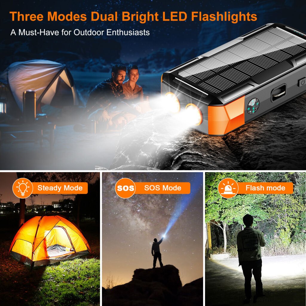 solar power bank built‑in 4 cables multi‑output
