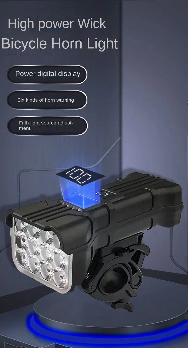 12-LED Bike Horn Light: USB Front Light with Digital Display for Mountain Biking, Night Cycling, Off-Road Visibility 5