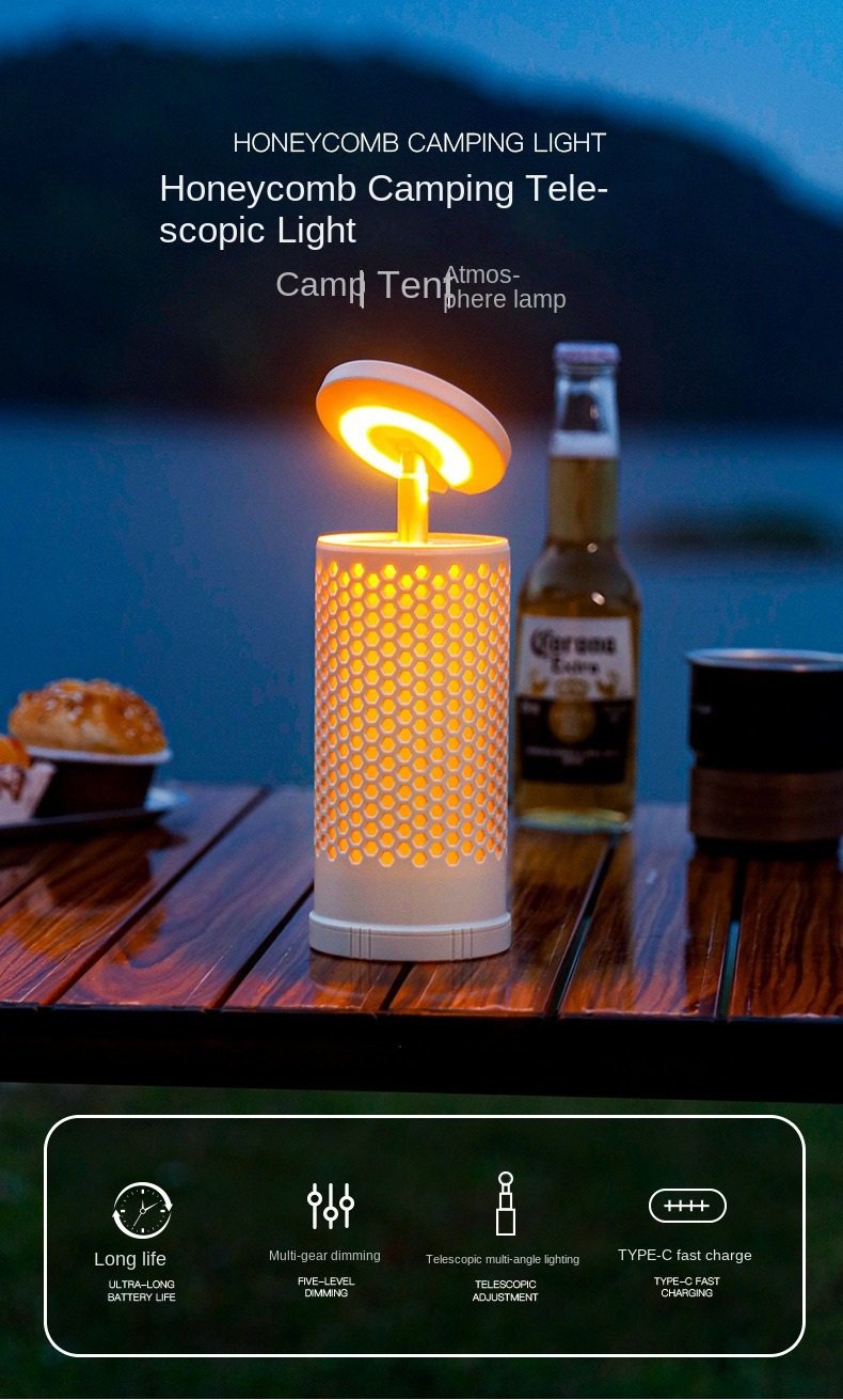 Outdoor Multi-Function Telescopic Camping Lantern 7-in-1 LED Tent Light for Ambience and Adventure, Off-Grid Ready, Waterproof USB-C Rechargeable 5