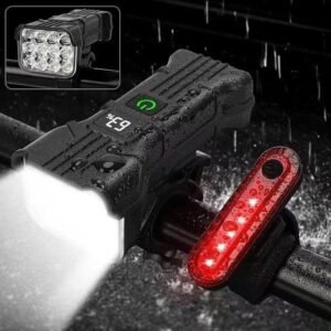 12-LED Bike Horn Light: USB Front Light with Digital Display for Mountain Biking, Night Cycling, Off-Road Visibility 1