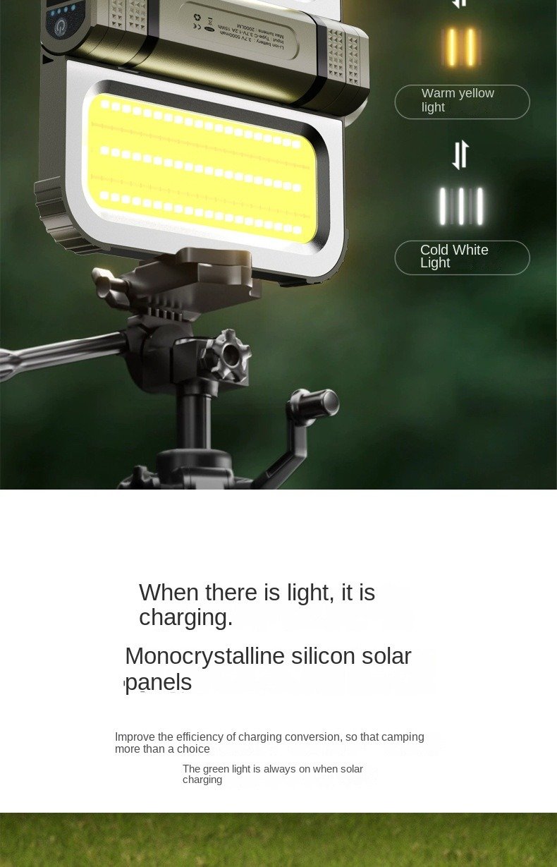 Solar Powered Camping Lantern for Off-Grid Use: LED Outdoor Lighting with USB Charging and Emergency Power Bank 5