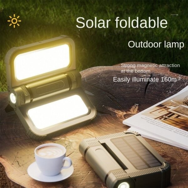 Solar Powered Camping Lantern for Off-Grid Use: LED Outdoor Lighting with USB Charging and Emergency Power Bank 2