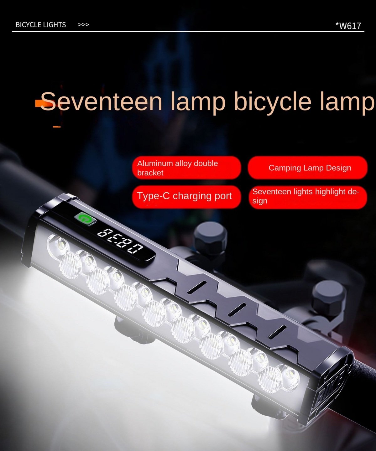 17-LED Ultra-Bright Bicycle Light 15000 Lumen High-Power Outdoor Cycling Light for Night Riding 5