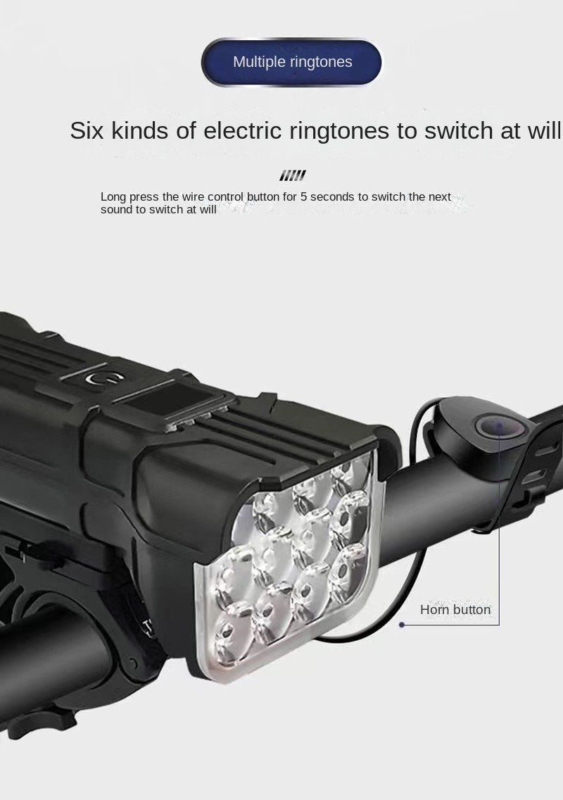 12-LED Bike Horn Light: USB Front Light with Digital Display for Mountain Biking, Night Cycling, Off-Road Visibility 7