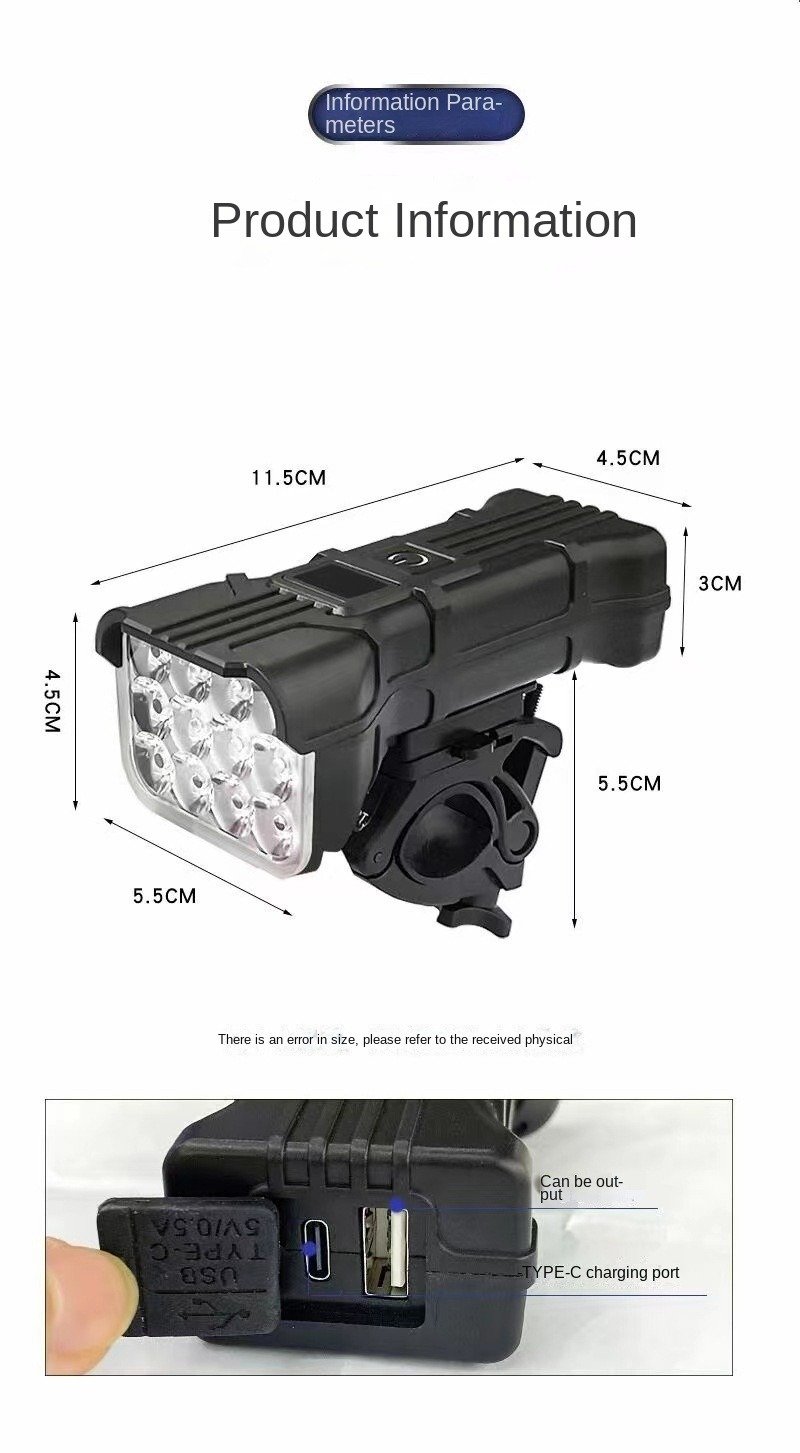 12-LED Bike Horn Light: USB Front Light with Digital Display for Mountain Biking, Night Cycling, Off-Road Visibility 11