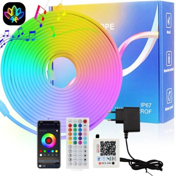 24V RGB Neon LED Strip Ambience Light Bluetooth Voice Control DIY Kit for Home Decor and Party Atmosphere 1