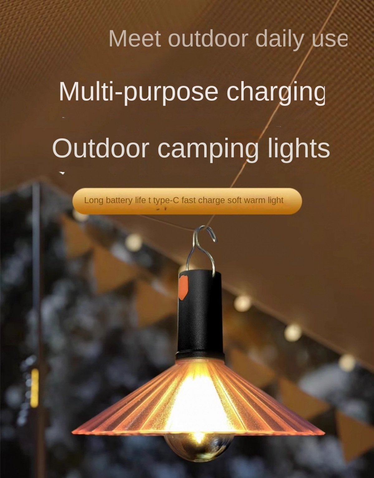 Outdoor Camping LED Lantern: IP68 Waterproof USB Rechargeable Hanging Light for Night Market Stalls, Garden Decor, 2x USB Output 4